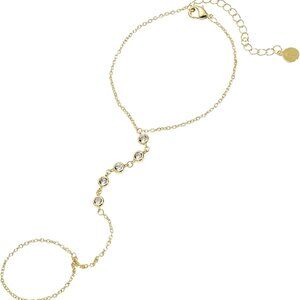 Gold Plated CZ Diamond Hand Chain Bracelet for Women Adjustable 6-8 Inches